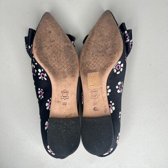 Tory Burch Black Rosalind Bow Floral Pointed Ballet Flats Size 5 - Picture 4 of 8